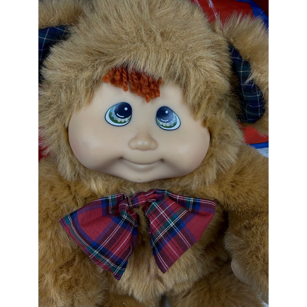 Kuddle Love Kids Brown Bear Plush Doll Vinyl‎ Face Plaid Bow Tie 15 Inch Vintage